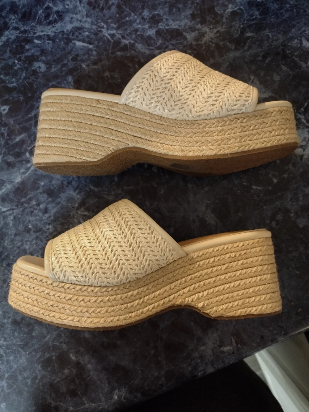 Vodvob Cream Woven Platform Slide Sandals 6.5
